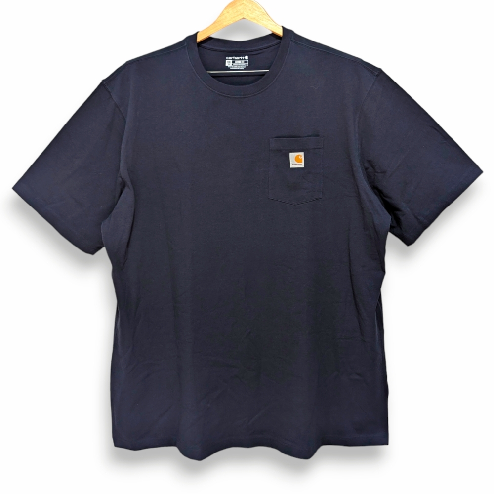 Carhartt Navy Blue Cotton Crew Neck Logo Pocket T-Shirt Mens Loose Fit 3XL Tall